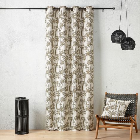 Rideau œillets motif palmier tamisant en tissu texturé Vert 140x240 cm