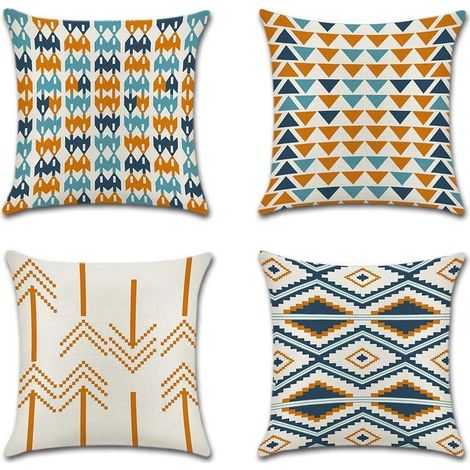 Housse de Coussin Géométrie Plante Tropicale Flamingo Taie d'oreiller pour Canapé Maison Salon Chambre Décoration D'intérieur,45x45cm,Ensemble de 4 pièces(Triangle Orange) (1/5)