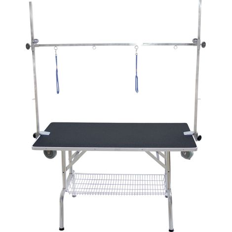 Table toilettage pliante à potence double avec roulettes