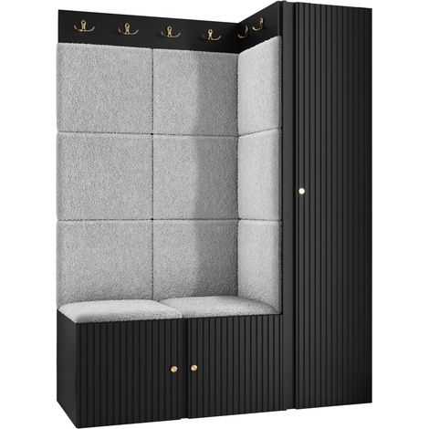 Conjunto para recibidor Hartford 385, Abriamo 6, 186x124x46cm, Aglomerado laminado, Tapiz, MDF, Montada en la pared, Colocada