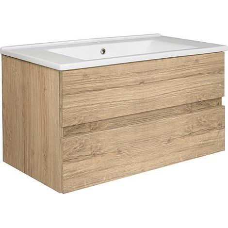 Meuble sous-vasque + vasque en céramique EGAN chêne cendré 2 tiroirs 853x466x455mm (1/3)