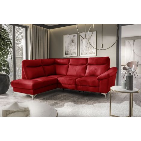 Canapé d'angle en cuir italien de luxe 5 places LUZINI rouge foncé, angle gauche (1/3)