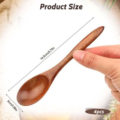Lot de 4 petites cuillères en bois 15 cm, mini cuillères de service en bois pour café, thé, condiments (1/5)