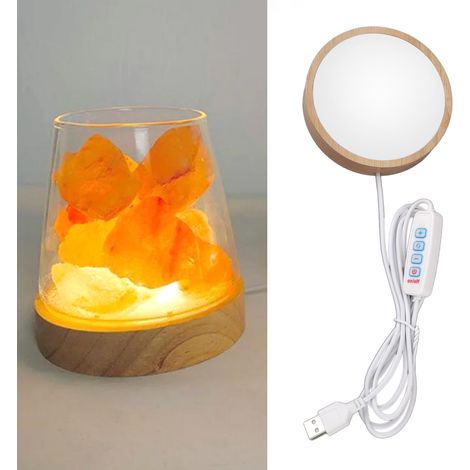 Support de lampe LED en bois alimenté par USB, support rond, éclairage 3 couleurs, réglage de la luminosité sur 10 niveaux, base lumineuse en cristal, lumière d'ambiance/veilleuse. (1/5)