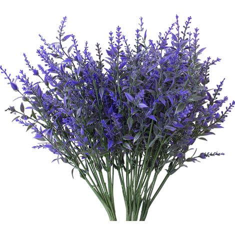 Fiori artificiali, lavanda, fiori finti, 20 mazzi, arbusti resistenti ai raggi UV, verde artificiale in plastica, piante, fioriere sospese, recinzione floreale (1/5)