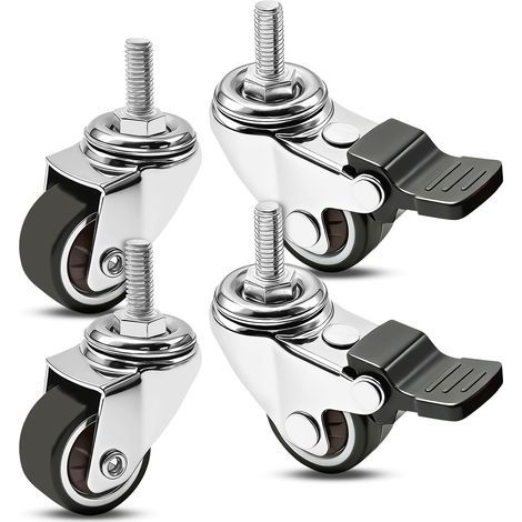 4 Roulettes pour meubles 25mm avec 2 freins, Roulettes Pivotantes pour Meubles Tige Fileté M6x15mm, silencieuses, antidérapantes, pour Chaise Pivotantes 360 degrés, Protéger Le Sol (1/5)