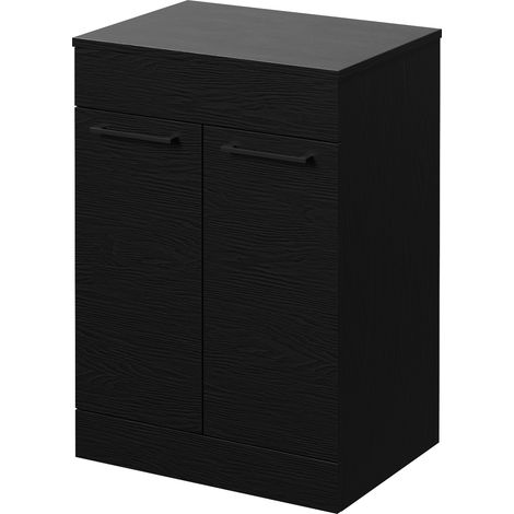 Napoli 460 Nero Oak 600mm 2 Door Vanity Unit for Countertop Basins - 600mm - Matt Black 160mm Handle