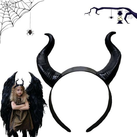 Serre-Tête Cornes, Corne Diable Halloween, Devil Horns, Barrettes à Cornes pour Femme Fille pour Fêtes d'halloween Cosplay Carnaval Party Fêtes à Thème Spectacles (Noir) (1/5)