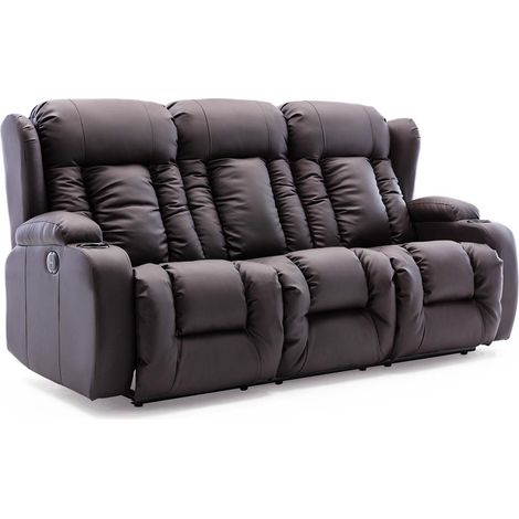 CAESAR HIGH BACK ELECTRIC BOND GRADE LEATHER RECLINER 3+2+1 SOFA ARMCHAIR SET BROWN 3 SEATER (1/5)