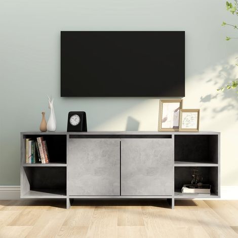 Meuble TV Banc TV Moderne Meuble de Rangement Gris béton 130x35x50 cm Bois d'ingénierie XHET65592 (1/5)