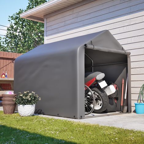 Abri à vélos rangement pour vélos et outils de jardin, structure en acier, bâche PE gris foncé - 160x220x165 cm (1/5)