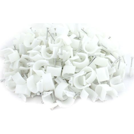 200 pièces 25mm Durchmesser Kunststoff Wandeinsatz Kreis Kabelmontage Nagel Clips Blanc