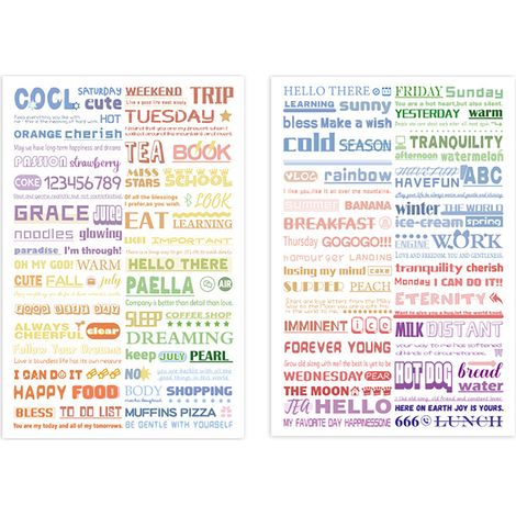 Lot de 4 autocollants préppy mignons esthétiques avec mots anglais, décoratifs faciles à appliquer pour scrapbook, carnet, frigo, bonbon (1/5)