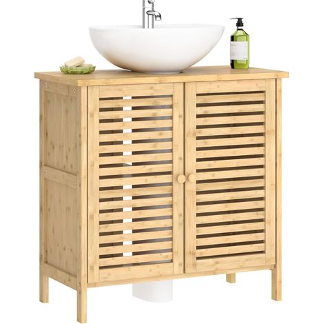 Soges – Meuble bas de salle de bain en bambou – 2 étagères – Charge maximale 30 kg – Dimensions 60 x 30 cm – Résistant à l'humidité
