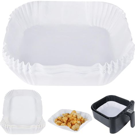 Papier sulfurisé pour friteuse à air chaud, 50 feuilles carrées jetables, résistant aux graisses (blanc) (1/5)