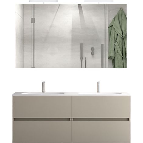 Mobile da Bagno Sospeso con Lavabo 120cm 2 Vasche e Specchio Bali Light DoubleTortora (1/2)