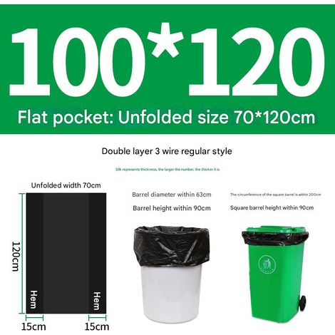 Sac en plastique portable noir, sac poubelle à cordon épais et durable, étanche, adapté à la maison et au bureau (90100cm) (100 pièces/3,5 soie) (1/5)