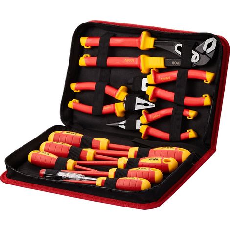 Jeu de Tournevis Isolés 12PCs, Ensemble d'Outils Isolés pour Électriciens Professionnel 1000 V, avec Embouts Magnétiques, Pinces Isolées et Pinces Diagonales, pour Réparation Ménagère Automobile (1/5)