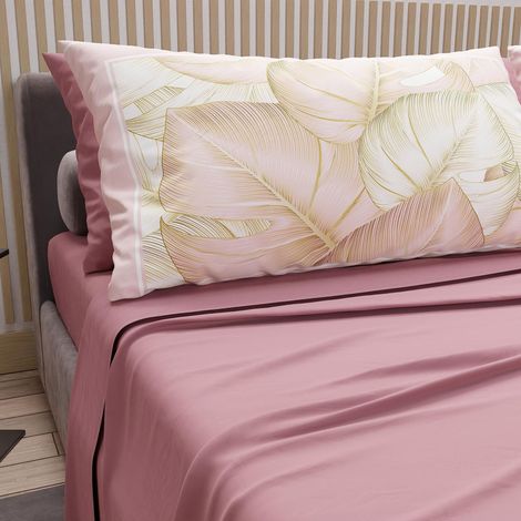 Parure de lit Double en Coton avec taies d'oreiller en Impression numérique, pour lit Double, Housse de Couette et Drap-Housse avec Angles, Poudre, 100% fabriquée en Italie (1/4)