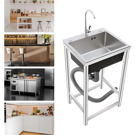Évier utilitaire, acier inoxydable, design autoportant, Argent (1/5)