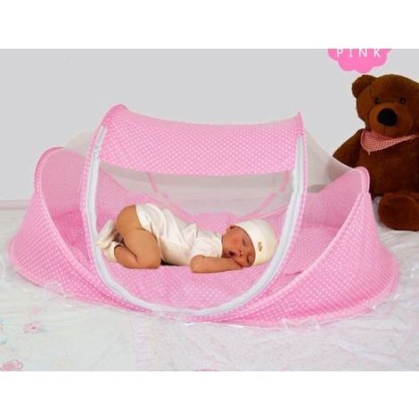 Moustiquaire Pliable Bébé portable avec Coussin et oreiller rose Voyage en plage vite lit tente simple pour petit (1/4)