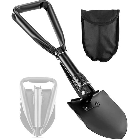 Spaten, 47 cm, leicht und faltbar, aus Kohlenstoffstahl, ideal für Camping, Wandern, Auto, Notfälle, Haus und Garten