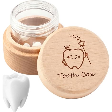 Tooth Fairy Box, Wood Teeth Storage, Display Slot, Lacquer Memory Vessel, Archive Study Organizer, Child Male Female Room Rest forInfant Ritual Home Office1.97x1.38 inches (1/5)