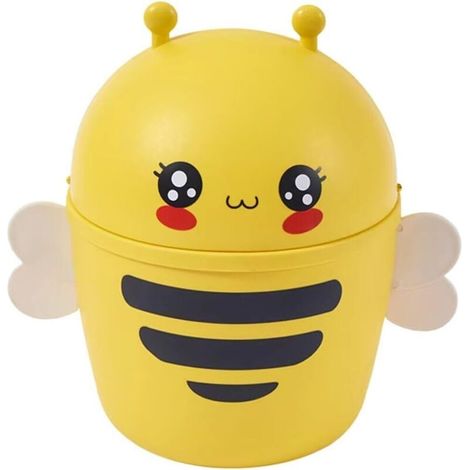 Mini Poubelle De Bureau Abeille, Plastique, 20.5x14.7x21cm, 4.34L, Couvercle, Animal De Dessin Animé, Bureau, Chambre D'enfant, Commode, Table De Chevet (1/4)