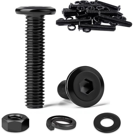 Lot de 20 vis à tête plate à six pans creux M8 x 50 mm, en acier inoxydable, noir oxydé, vis de raccordement de meubles, avec filetage complet et clé, attaches pour la (1/5)