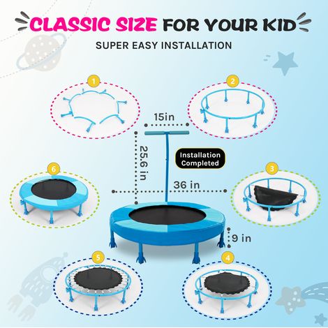 Trampolín infantil de 91 cm con barra de sujeción, azul HAVRYA (1/2)