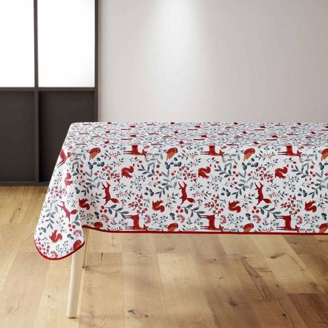 Nappe Imprimé "Forestine" 150x240cm Blanc & Rouge (1/3)
