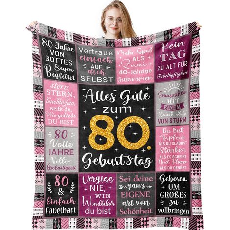 Coperta 80 Anni Flanella Morbida 150x130 cm Regalo Rosa (1/5)