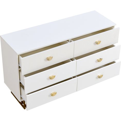 Buffet moderne blanc avec 6 tiroirs et accents dorés en MDF et acier - 120x40x75 cm (1/5)