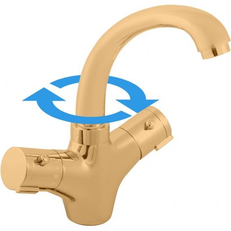 Mitigeur lavabo thermostatique en laiton doré brossé (1/2)