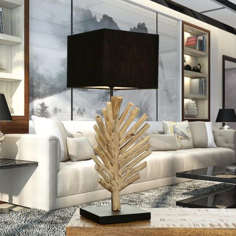 Tischlampe Treibholz Stoff 69 cm E27 Tischleuchte Nachttisch Wohnzimmer SAWATH (1/5)