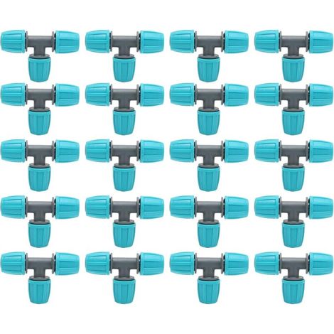 20 raccordi a T con spina, connettori per tubi flessibili con spina da 16 mm, raccordi per irrigazione a goccia, connettori a T per tubi, adattatori a 3 vie, giunti per tubi dell'acqua