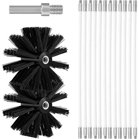 Ineasicer Kit de Réglable Brosse Nettoyage de Cheminée, Ensemble de Brosse de cheminée Comprenant 18 tiges Flexibles de 410 mm et 2 têtes de Brosse pour poêle à Bois, Outil Nettoyage pour Cheminées (1/5)
