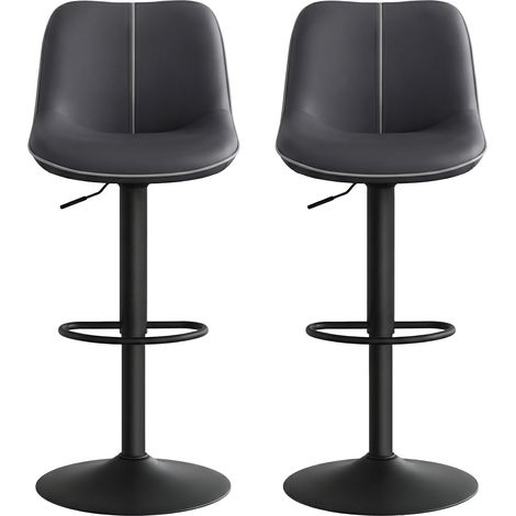 Lot de 2 Tabourets de Bar, Réglables en Hauteur, Pivotants, PU, Noir (1/5)