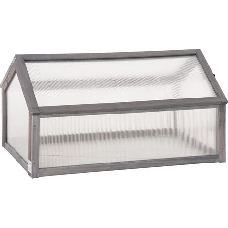 Mini-serre en bois, serre compacte avec panneaux en polycarbonate, ouverture de ventilation, 90 x 52 x 49,5 cm, gris (1/5)