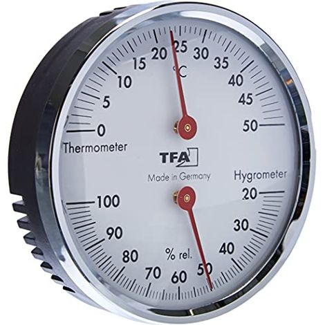 TFA Dostmann Termoigrometro analogico, 45.2041.42, con anello in metallo, per il monitoraggio di temperatura e umidità, argento (1/4)