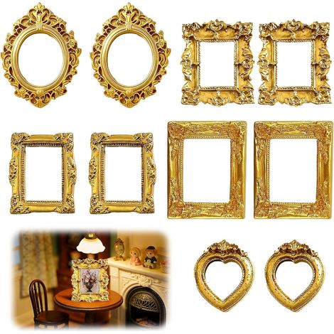 Set mit 10 Mini-Vintage-Fotorahmen aus Kunstharz – Goldbarock-Stil – Für Fotos – Geprägte Fotoaccessoires – Wanddekoration – DIY-Handyhülle KERYBW Set mit 10 Mini-Fotorahmen