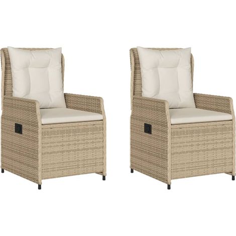Maison Exclusive - Gartensessel 2 Stk. Verstellbar Beige Poly Rat