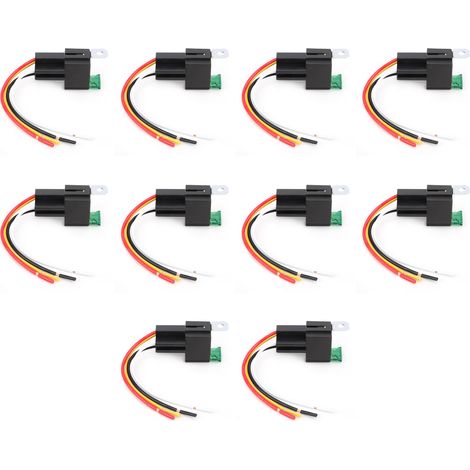 Relais 12VDC 4 broches SPST 30A, 10 pièces, étanche à la poussière, fusible autonome avec câble de Base (1/5)