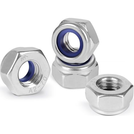 Ecrou Nylstop M8, 100 Pièces Écrou Inox A2 V2A, Ecrou Frein Hexagonal de Blocage en Nylon, Écrou Autobloquent, Filetage Métrique Standard Écrous, pour Vis et Boulon DIN 985 (1/5)