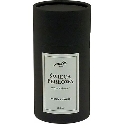 Vela Pearl de 300 ml, cera vegetal, blanca, aroma a whisky y puros.