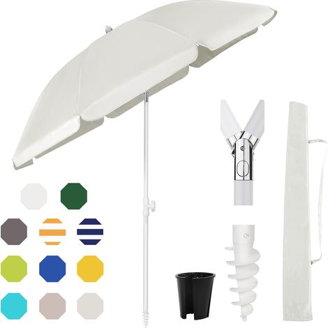 Sekey Sonnenschirm Ø180 cm Sonnenschirm UV50+ Balkonschirm mit Tragetasche und Bodenhülse, Creme (1/5)