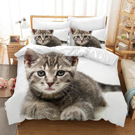 Bettwäsche Set Katzenmotiv 3D Mikrofaser 220x240 cm mit 2 Kissenbezügen