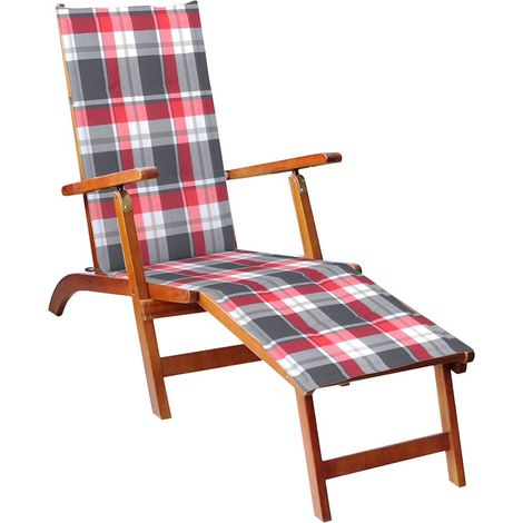Chaise longue d'extérieur repose-pied et coussin Acacia solide