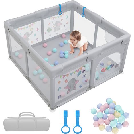 Parc Bébé pour enfants avec 30 boule - Parc De Jeux Lavable Pliable Adapté À L'intérieur Et À L'extérieur- 127 x 127 x 68cm Gris (1/4)