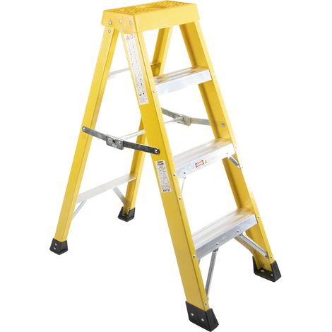 Rs Pro – Escabeau en fibre de verre 4 marches – Charge max 150 kg – Hauteur de plateforme 1.0 m – Léger 5.7 kg pour chantiers humides (1/2)